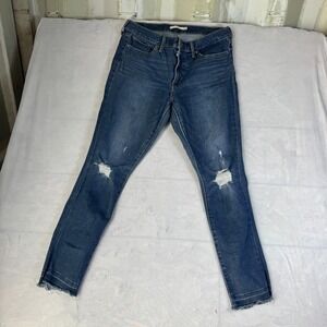 Levi's Womens 311 Shaping Skinny Jeans Dark Blue Y2K Distressed Knee Red Tap 32‎